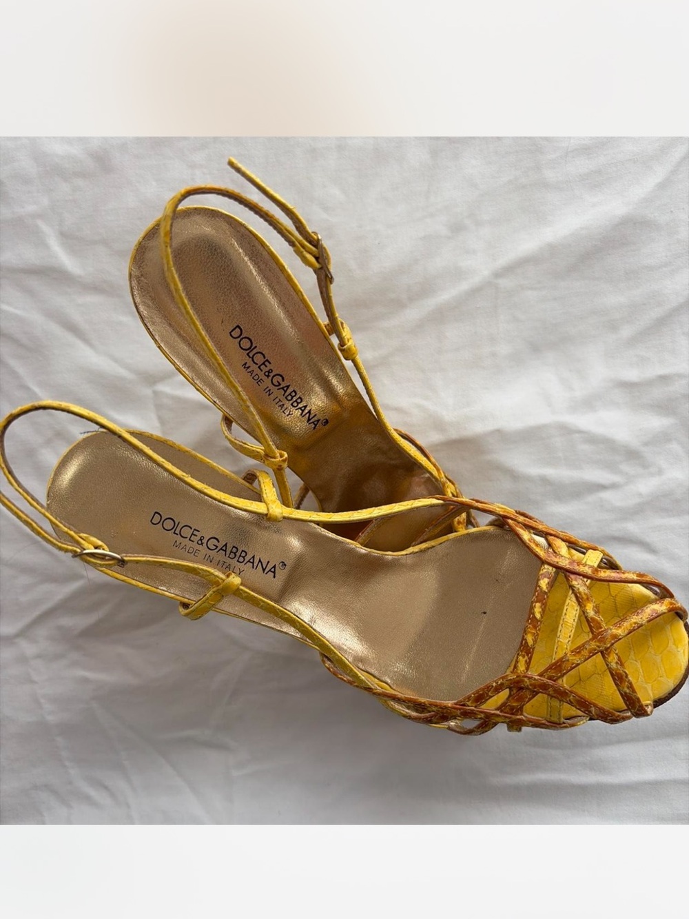 Dolce & Gabbana Yellow Braided Strappy Slingback Heels